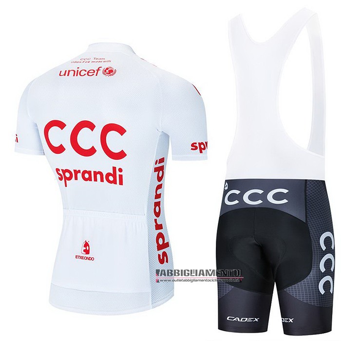 Abbigliamento CCC Team 2021 Manica Corta e Pantaloncino Con Bretelle Bianco - Clicca l'immagine per chiudere